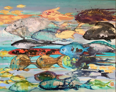 V proudu 1, akryl na plátně, 120 x 150 cm